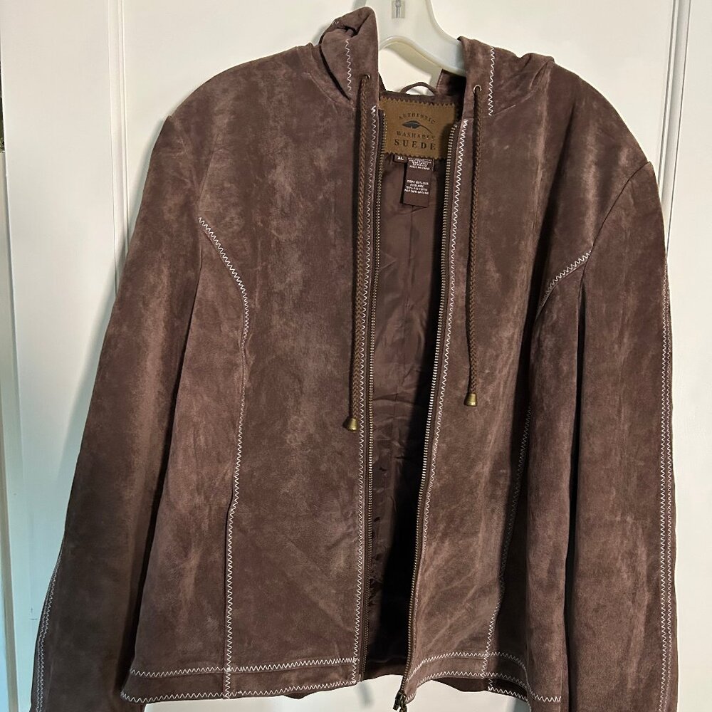 Vintage Authentic Suede hooded jacket - Womens size X-large - chocolate brown